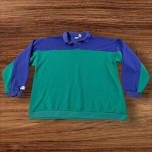 Vintage 80s Nike Colorblock Rugby Shirt Green Blue Pullover Crew RN 56323 USA